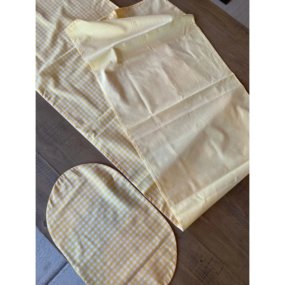 Yellow Gingham Checkered Table Runner‎ and Oval Placemat Set Farmhouse 81x17.5